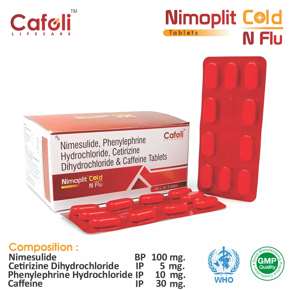 Nimesulide  + Phenylephrine  + Cetirizine Tablet at the best price in PCD Pharma Franchise for Nonsteroidal Anti-Inflammatory, and Allergy Symptom Relief.